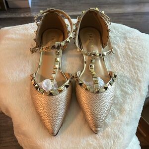Metallic Bow Pointy Flats ROSE GOLD. SHEIN.